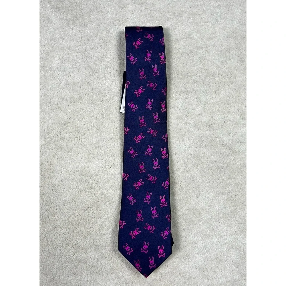 Psycho Bunny Men's 100% Silk Tie Logo All Over Print 58x3 Slim Woven